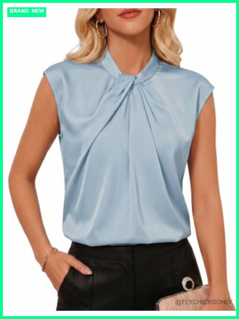 Satin Mock Neck Cap Sleeve Blouse Dressy Work Top